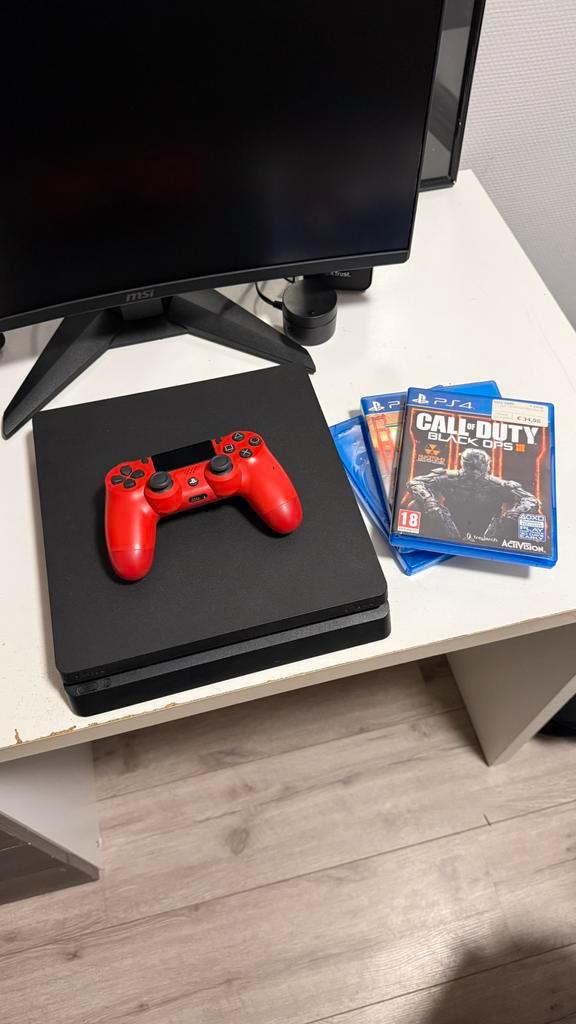 PS4 Slim te koop – incl. controller, 3 games, Spelcomputers en Games, Spelcomputers | Sony PlayStation 4, Gebruikt, Slim, 500 GB