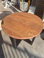 Ronde Eiken Tafel met Metalen Onderstel, 50 tot 100 cm, Rond, Tot twee personen, Zo goed als nieuw