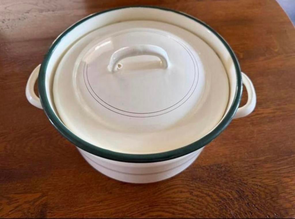 Vintage Emaille Pan met Deksel - Decoratief & Functioneel, Ophalen of Verzenden, Gebruikt, Overige materialen, Kookpan of Snelkookpan