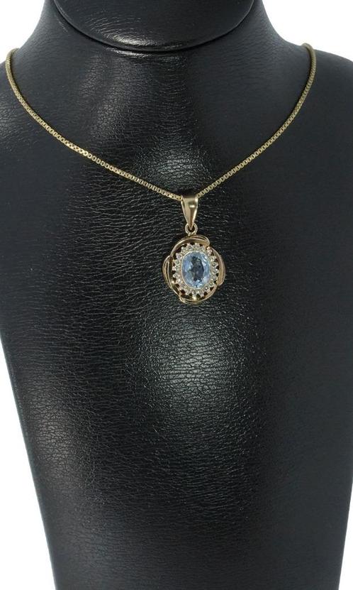 Topaas zirkonia 14k gouden ketting hanger dames briljant, Sieraden, Tassen en Uiterlijk, Kettinghangers, Zo goed als nieuw, Goud