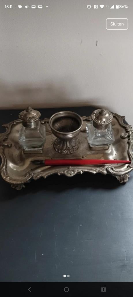 Antiek Inktstel met Pennenhouder, Ophalen of Verzenden