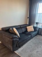 Donkergrijze bank met poef - 235cm, Ophalen, Gebruikt, 75 tot 100 cm, Rechte bank