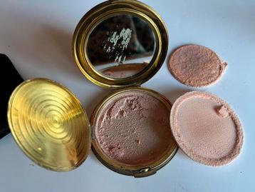 Vintage poederdoos met spiegel en donsje ‘50 beschikbaar voor biedingen