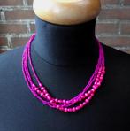 Ketting 4 snoertjes roze hout en kleine glaskraaltjes, Sieraden, Tassen en Uiterlijk, Kettingen, Verzenden, Zo goed als nieuw