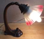 Oude antieke Art Nouveau Art Deco lamp gesatineerd rokkapje, Ophalen of Verzenden