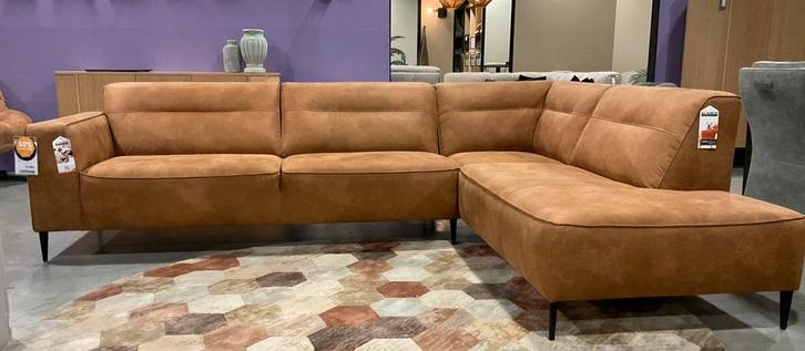 Hoekbank Dakota | Microleer | Cognac, Huis en Inrichting, Banken | Complete zithoeken, Nieuw, Metaal, Stof, Ophalen of Verzenden