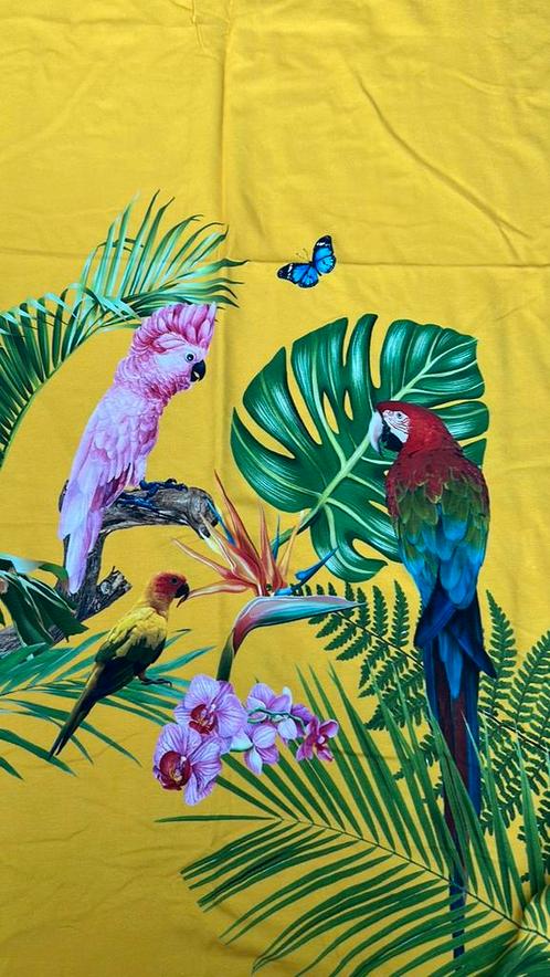 Tropische vogels tricot paneel voor en achterkant, Hobby en Vrije tijd, Stoffen en Lappen, Zo goed als nieuw, Katoen, 120 cm of meer