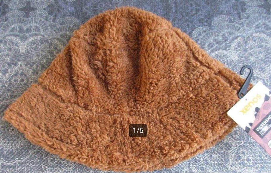nieuw met kaartje-- bruine teddy vissershoed one size, Ophalen of Verzenden, Nieuw, Overige maten, Muts