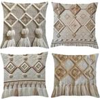 4x kussenhoezen macrame opdruk grijs bruin 45x45cm, Ophalen of Verzenden, Nieuw, Beige, Vierkant