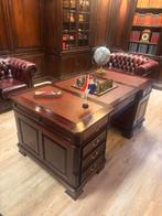 Engelse bureau partnerdesk 180x100 rood leer donker mahonie, Antiek en Kunst, Ophalen