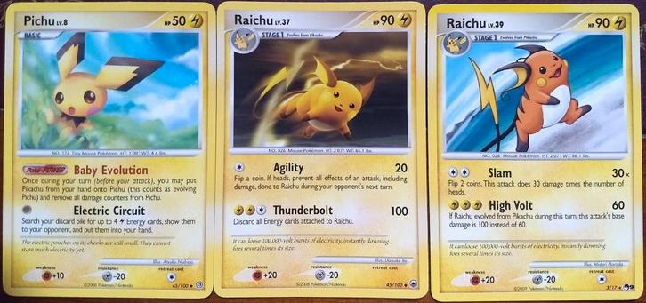Pichu / Raichu, Hobby en Vrije tijd, Verzamelkaartspellen | Pokémon, Gebruikt, Meerdere kaarten, Ophalen of Verzenden