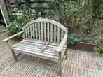 Engels teakhouten tuinbankje 2 zits, voor-/zijkant vergrijst, Ophalen, Gebruikt, Teakhout