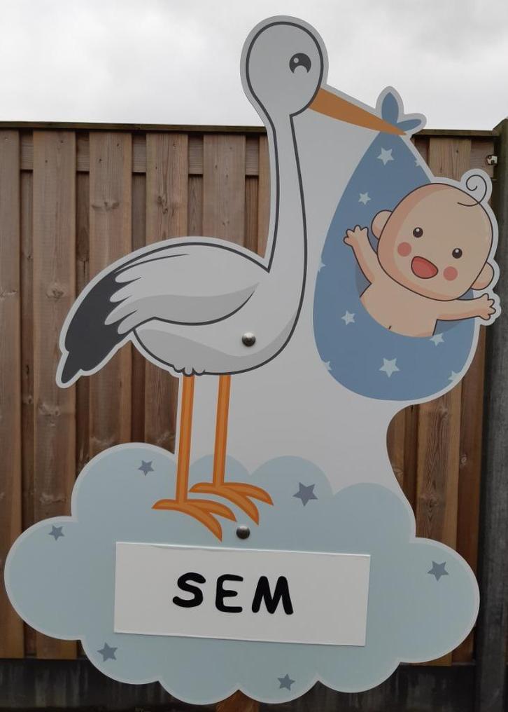 Geboortebor Ooievaar Blauw te huur/huren, Kinderen en Baby's, Kraamcadeaus en Geboorteborden, Zo goed als nieuw, Geboortebord