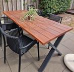 Houten tuintafel met 6 kunststof stoelen, Tuin en Terras, Tuintafels, Ophalen