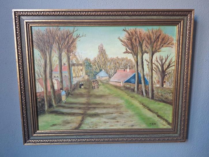 Karakteristiek Dorpsgezicht - Olieverf - H. Dik, Antiek en Kunst, Kunst | Schilderijen | Klassiek, Ophalen of Verzenden