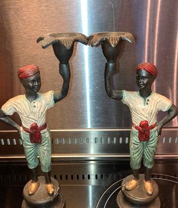 2 Metalen Kandelaars Blackamoore Black Moore beschikbaar voor biedingen