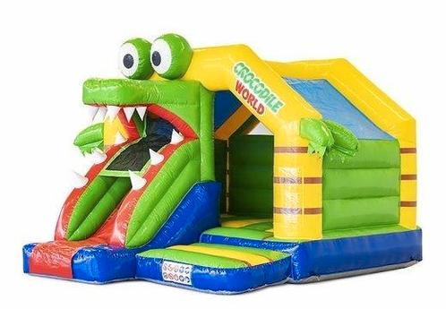 Springkussen krokodil met glijbaan te huur!, Hobby en Vrije tijd, Feestartikelen | Verhuur, Zo goed als nieuw, Overige, Ophalen