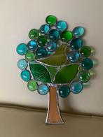 levensboom met kleine vogel glas in lood H 18 cm, B 13 cm, Ophalen of Verzenden