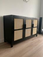 Webbing dressoir Bandung - zwart geschilderd - 72x120x40 cm, Huis en Inrichting, Kasten | Dressoirs, Ophalen, Zo goed als nieuw