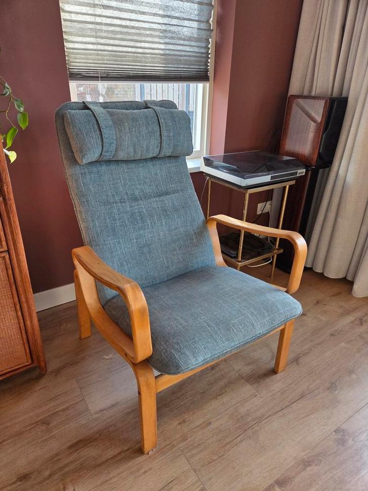 Vintage IKEA Zitstoel - Relaxfauteuil, Huis en Inrichting, Fauteuils, Gebruikt, Hout, Stof, 50 tot 75 cm, 75 tot 100 cm, Ophalen