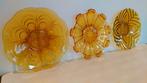3 Art Deco schalen persglas oker kleur , gemerkt, Ophalen of Verzenden