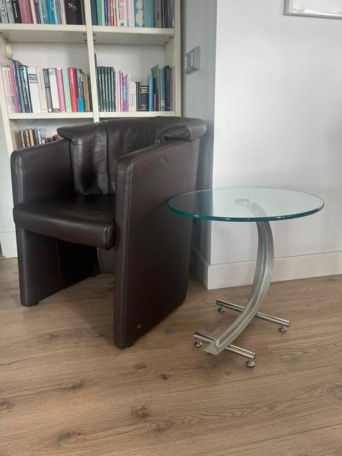 Rolf Benz design fauteuil + design bijzettafel., Huis en Inrichting, Fauteuils, Zo goed als nieuw, Leer, Ophalen