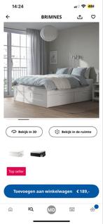 Brimnes bed + hoofdeinde met lades - Gebruikt, Huis en Inrichting, Ophalen, Gebruikt, Wit, Tweepersoons