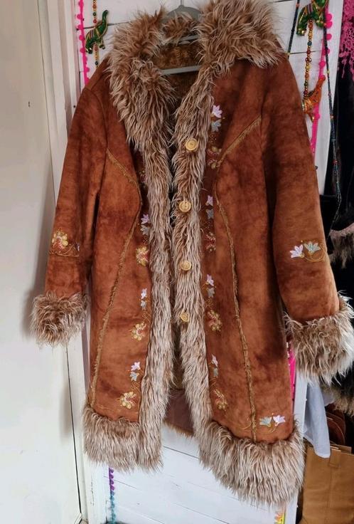Afghaanse hippie Penny Lane vintage bohemian jas plussize 52, Kleding | Dames, Jassen | Winter, Gedragen, Bruin, Ophalen of Verzenden