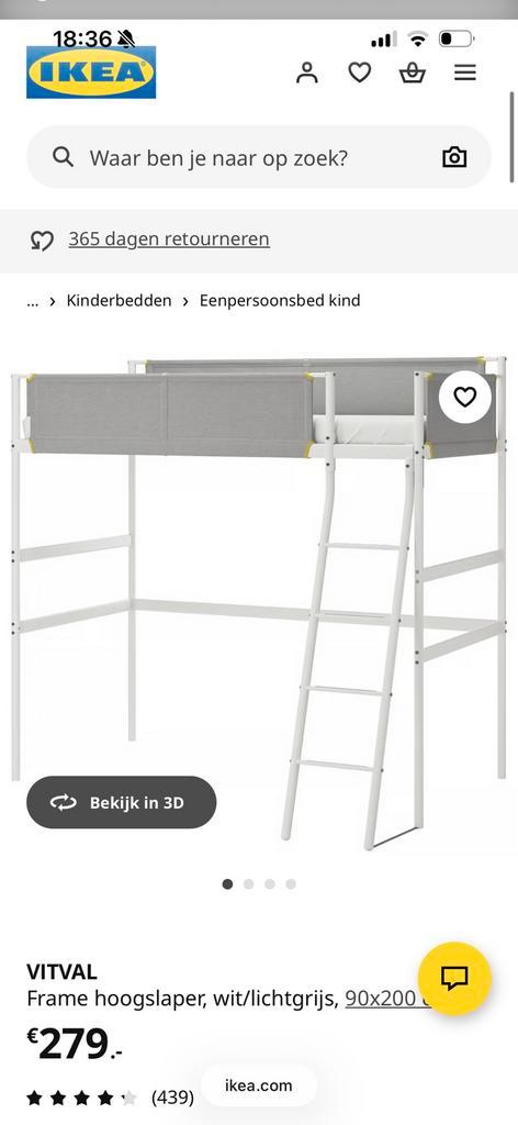 Vitval hoogslaper ikea, Huis en Inrichting, Slaapkamer | Stapelbedden en Hoogslapers, Zo goed als nieuw, Hoogslaper, 90 cm, Eenpersoons