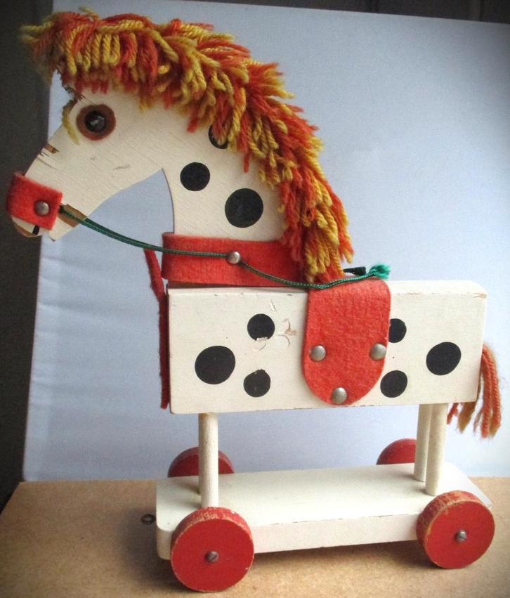 Paard op wielen~ 31 cm~Vintage Houten paardje Kerst~jrn 70, Antiek en Kunst, Antiek | Speelgoed, Ophalen of Verzenden