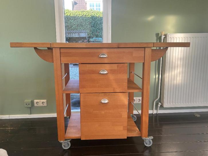 Robuust, massief Beuken Keuken Trolley - Hakblok op wielen, Huis en Inrichting, Keuken | Keukenelementen, Gebruikt, Minder dan 100 cm