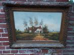 Schilderij, landschap met boerderij en kippen., Ophalen of Verzenden