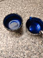 Antieke blauwe glazen schaaltjes met zilveren rand, Antiek en Kunst, Ophalen of Verzenden