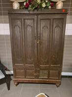 Oude antieke kast teakhout dubbele deuren 190x125x46cm €295, Antiek en Kunst, Ophalen