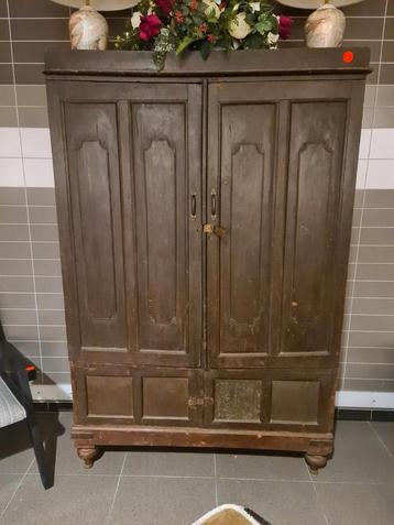 Oude antieke kast teakhout dubbele deuren 190x125x46cm €295 beschikbaar voor biedingen