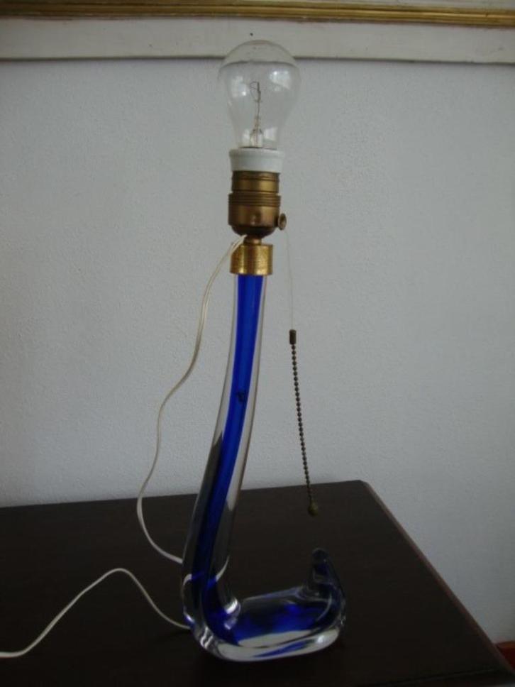 Oude Glazen Kobalt Blauwe Italiaanse Tafellamp ( Murano ), Antiek en Kunst, Antiek | Lampen, Ophalen of Verzenden