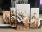 Prachtig 3D 4-luik schilderij bloemen bruin/wit/creme-tinten, Antiek en Kunst, Ophalen