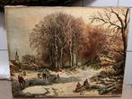 Antiek olieverf winter schilderij, Ophalen of Verzenden