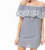 Checkered off shoulder dress (Forever 21), Kleding | Dames, Jurken, Forever 21, Nieuw, Blauw, Ophalen of Verzenden