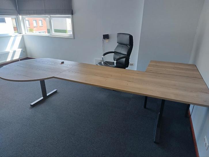 Bureau XXL Buro 3.15 mtr. + rond vergader-deel..., Huis en Inrichting, Bureaus, Zo goed als nieuw, Bureau, In hoogte verstelbaar