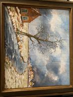 Klassiek Winters Landschap Schilderij Ingelijst Handgeschild, Antiek en Kunst, Kunst | Schilderijen | Klassiek, Ophalen of Verzenden