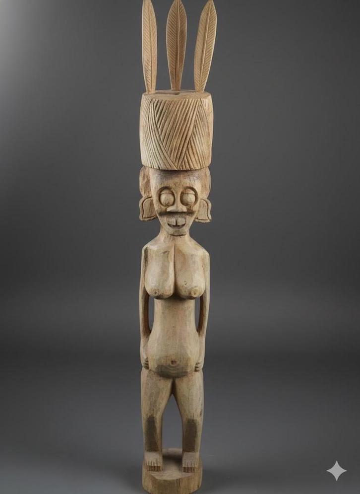 Groot Afrikaans houten vrouwenbeeld Luba Stijl, Antiek en Kunst, Kunst | Beelden en Houtsnijwerken, Ophalen of Verzenden