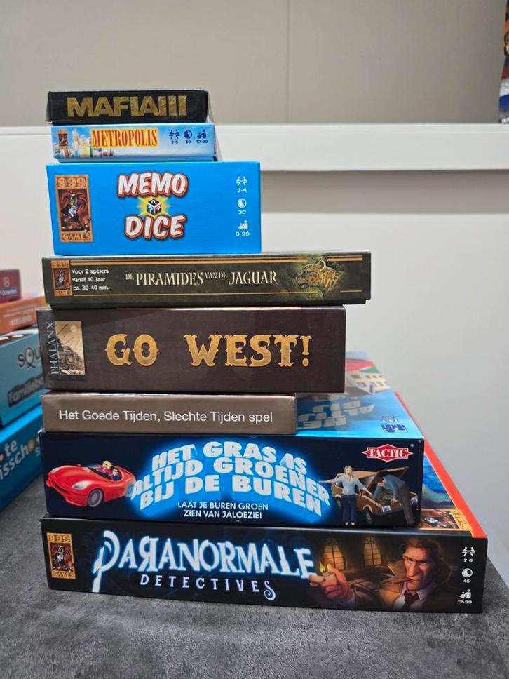 Bordspellen Collectie - Mafia III, Metropolis, Memo Dice..., Hobby en Vrije tijd, Gezelschapsspellen | Bordspellen, Gebruikt, Een of twee spelers