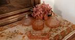 Prachtige! Antieke glazen toilettafel set van rose glas, Ophalen of Verzenden