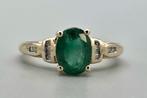 Gouden Vintage ring  edelsteen smaragd en diamant. 2025/652, Ophalen of Verzenden, Goud, Ring