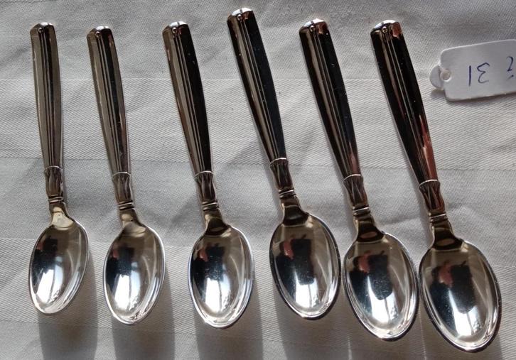 6 Massief 925 zilver theelepels Johannes Siggaard Denemarken, Antiek en Kunst, Antiek | Goud en Zilver, Zilver, Ophalen of Verzenden