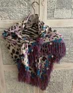Shawl luipaardprint blauw/roze driehoek met bedels 145x74 cm, Ophalen of Verzenden, Nieuw, Sjaal