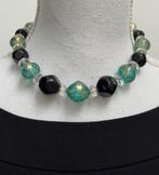 Vintage turquoise / zwarte grote kralen ketting, Sieraden, Tassen en Uiterlijk, Kettingen, Ophalen of Verzenden, Nieuw, Overige materialen