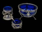 Antiek Zilver & Blauw glas 3 stuks, Antiek en Kunst, Antiek | Goud en Zilver, Verzenden, Zilver