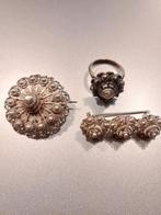Antieke Zilveren Zeeuwse Knop Sieraden Set, Ophalen of Verzenden, Zilver, Broche